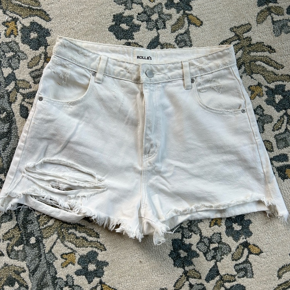 ROLLA'S Women's Cream Distressed Jean Shorts